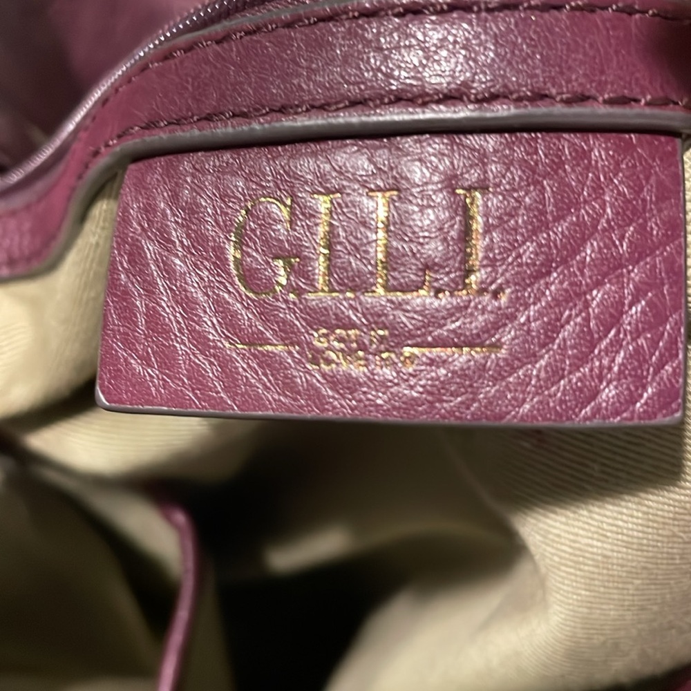 G.I.L.I. Burgundy Leather Hobo Handbag With Fringes - Picture 13 of 15